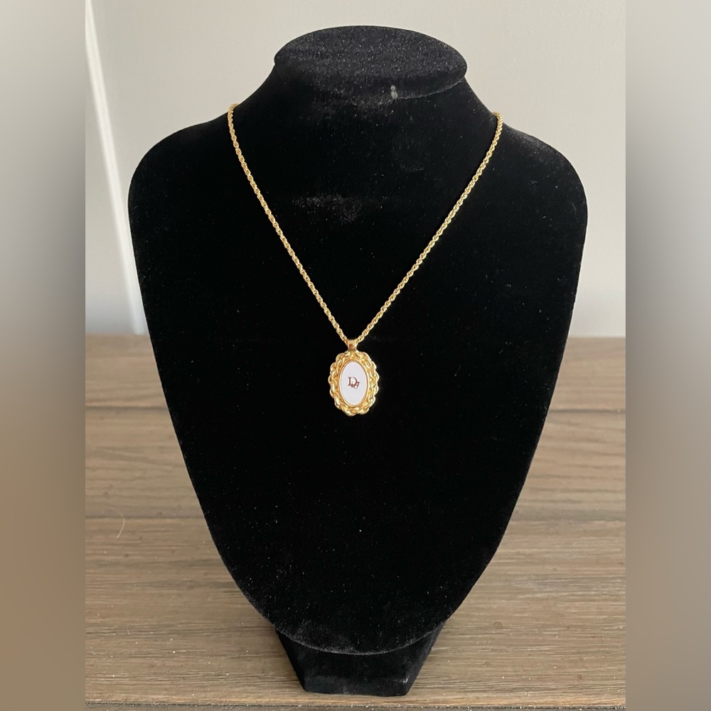 EUC, Vintage Christian Dior, oval shape pendant necklace with CD logo